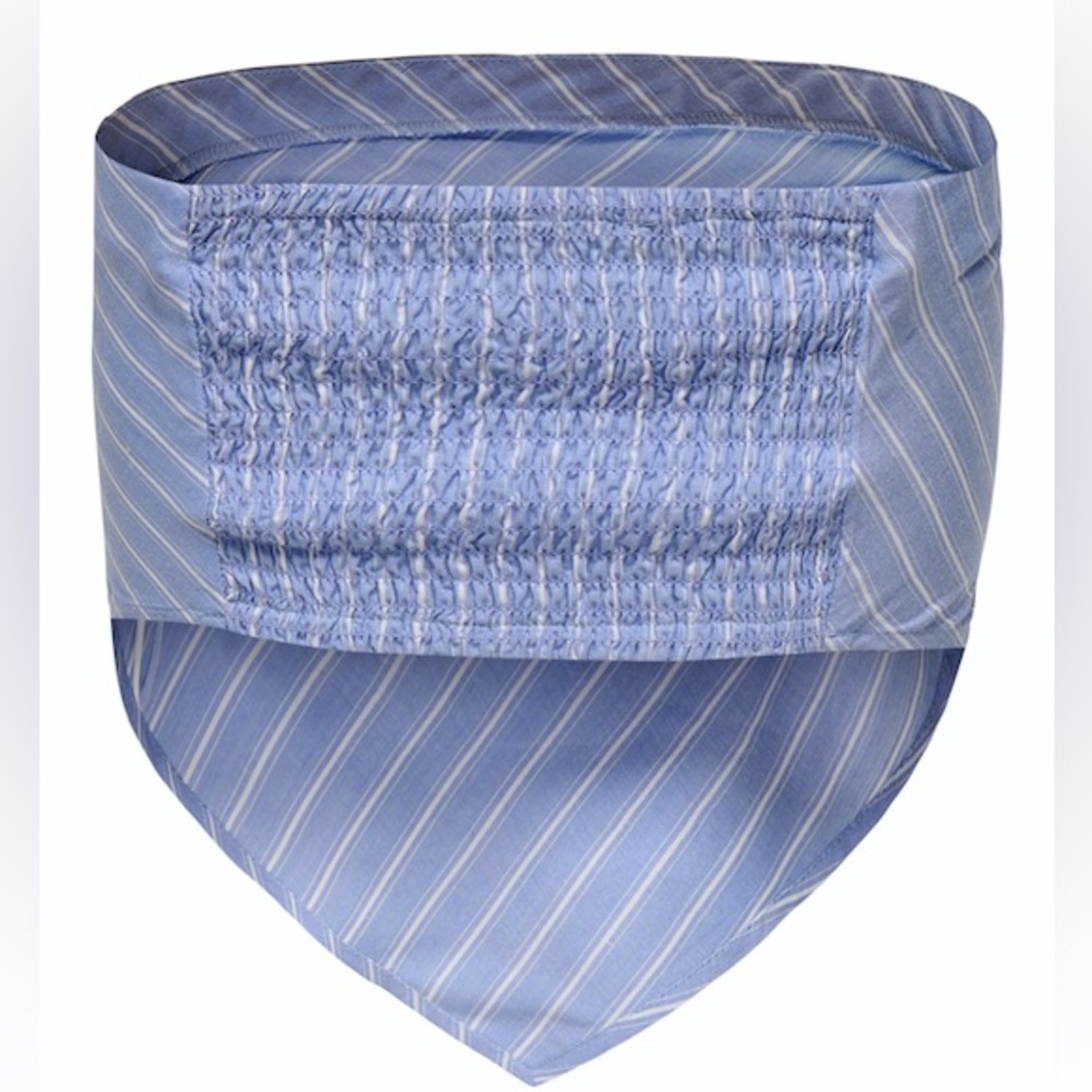 NWT ONLY Cristel Scarf Top Blue & White Striped Strapless Crop Smocked Back - Picture 5 of 5
